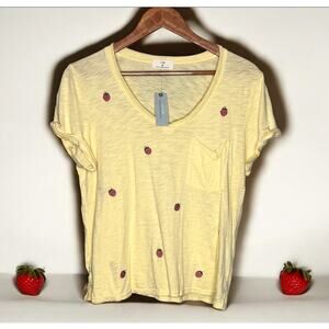 ☀️NWT T.La by Anthropologie Strawberry Print Short Sleeve T-Shirt Womens SP